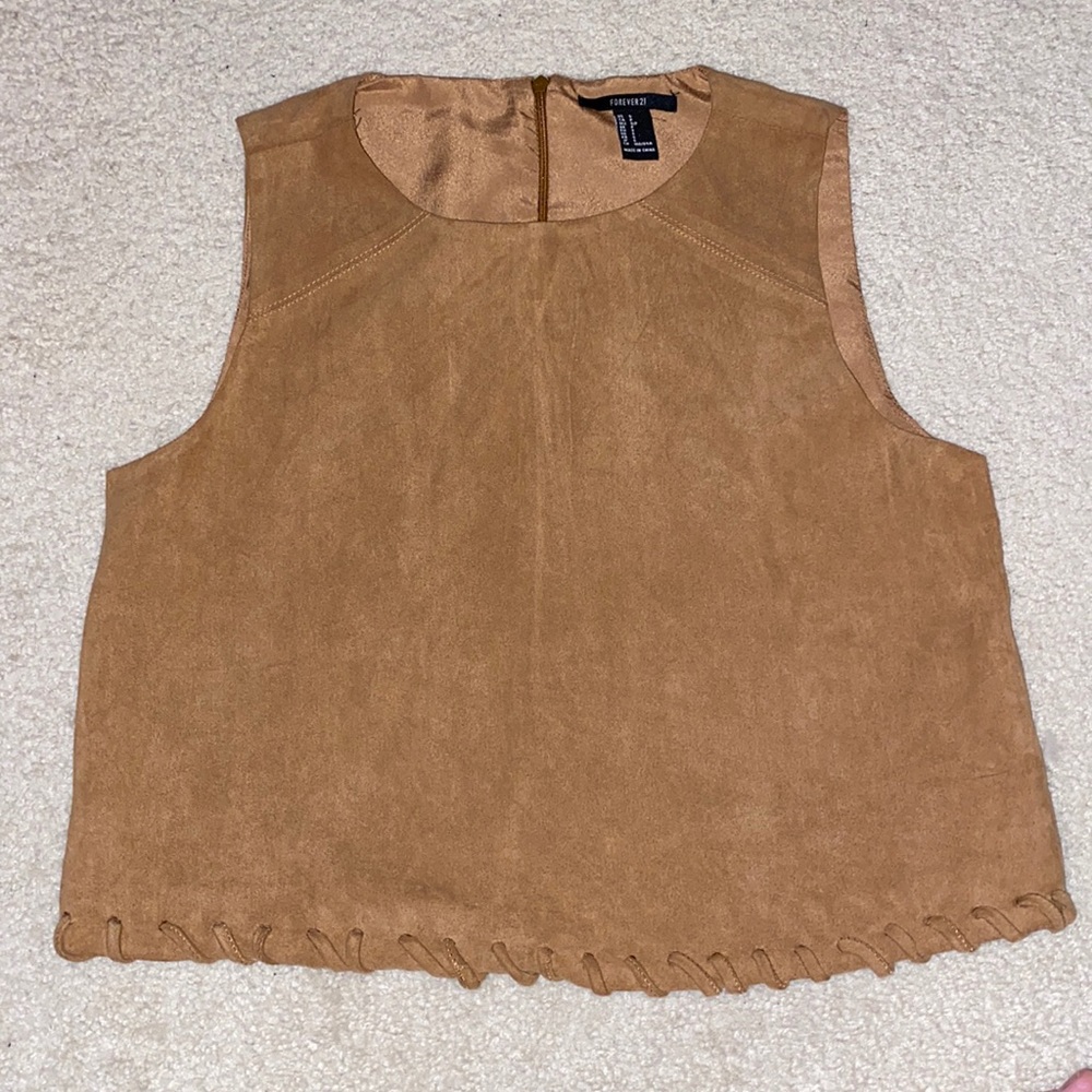 Faux hide tank with cross stitch hem